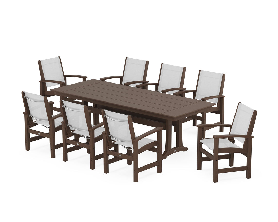 POLYWOOD® Coastal 9-Piece Farmhouse Dining Set with Trestle Legs