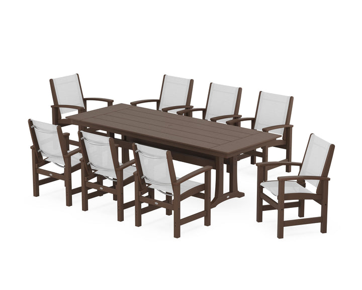 POLYWOOD® Coastal 9-Piece Farmhouse Dining Set with Trestle Legs