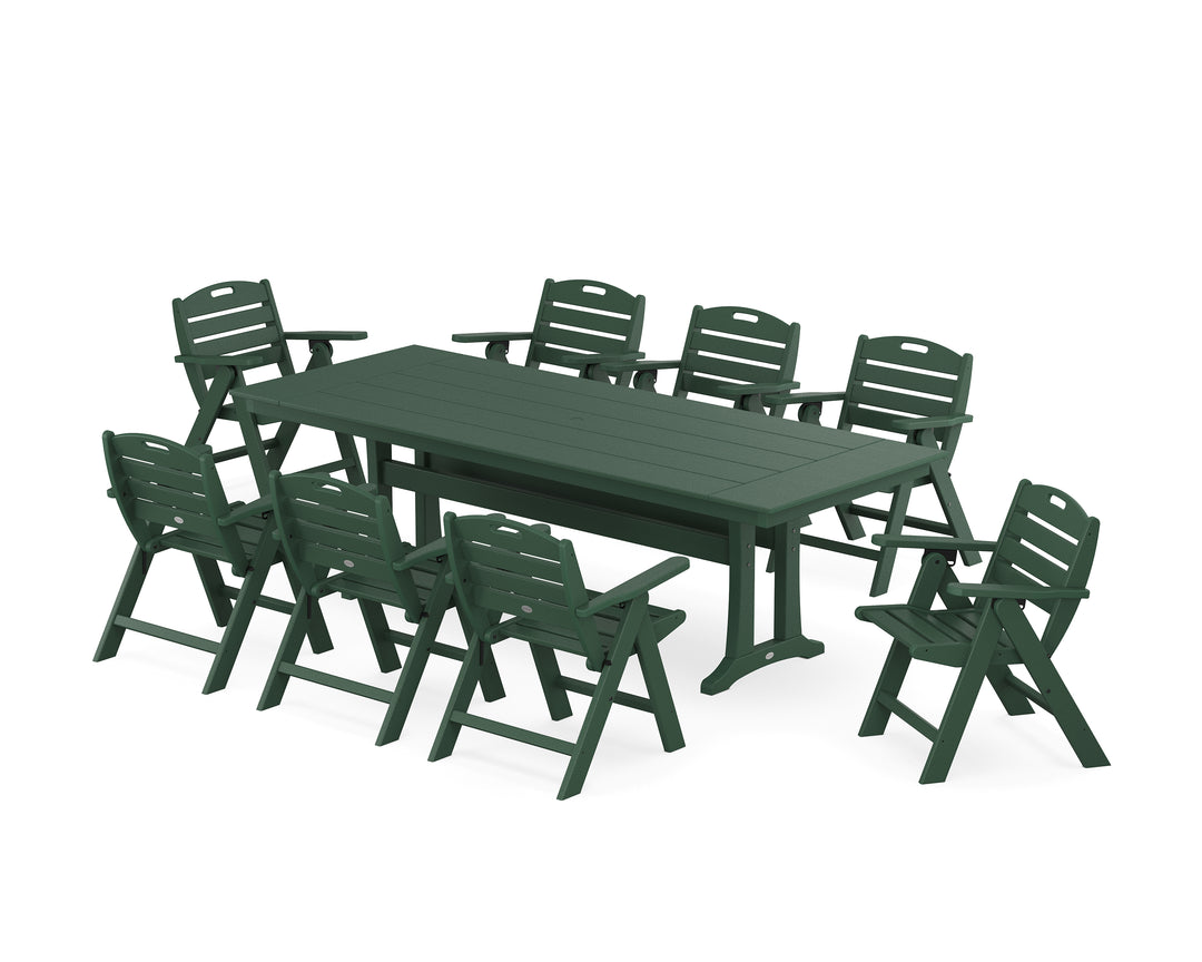 POLYWOOD® Nautical Lowback 9-Piece Farmhouse Dining Set with Trestle Legs