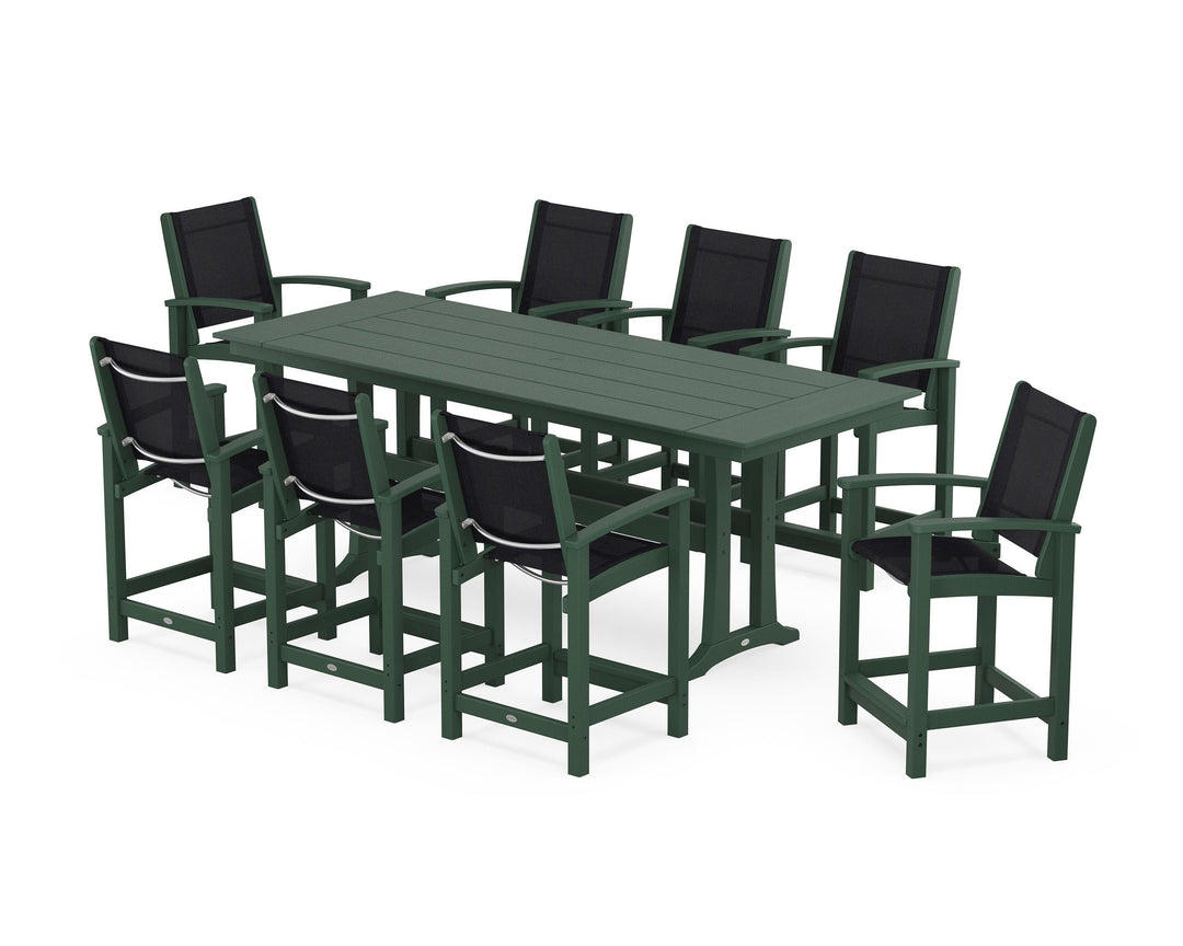 POLYWOOD® Coastal 9-Piece Farmhouse Counter Set with Trestle Legs