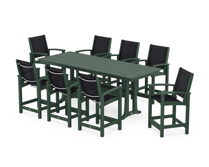 POLYWOOD® Coastal 9-Piece Farmhouse Counter Set with Trestle Legs