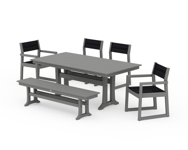 POLYWOOD® EDGE Sling 6-Piece Farmhouse Dining Set With Trestle Legs