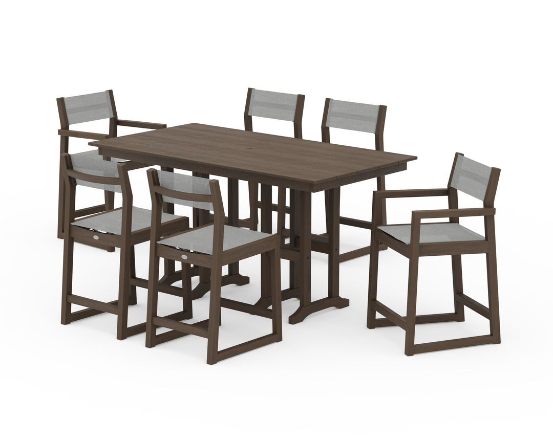POLYWOOD® EDGE Sling 7-Piece Farmhouse Counter Set with Trestle Legs