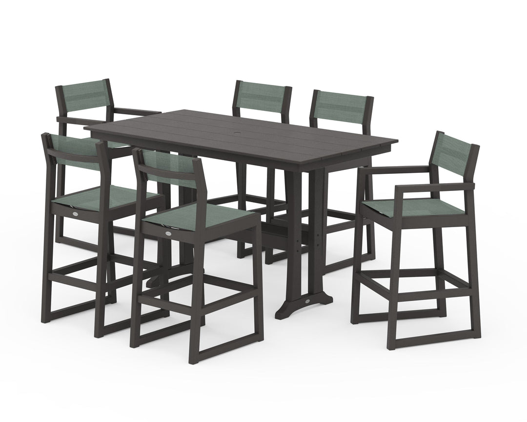 POLYWOOD® EDGE Sling 7-Piece Farmhouse Bar Set with Trestle Legs