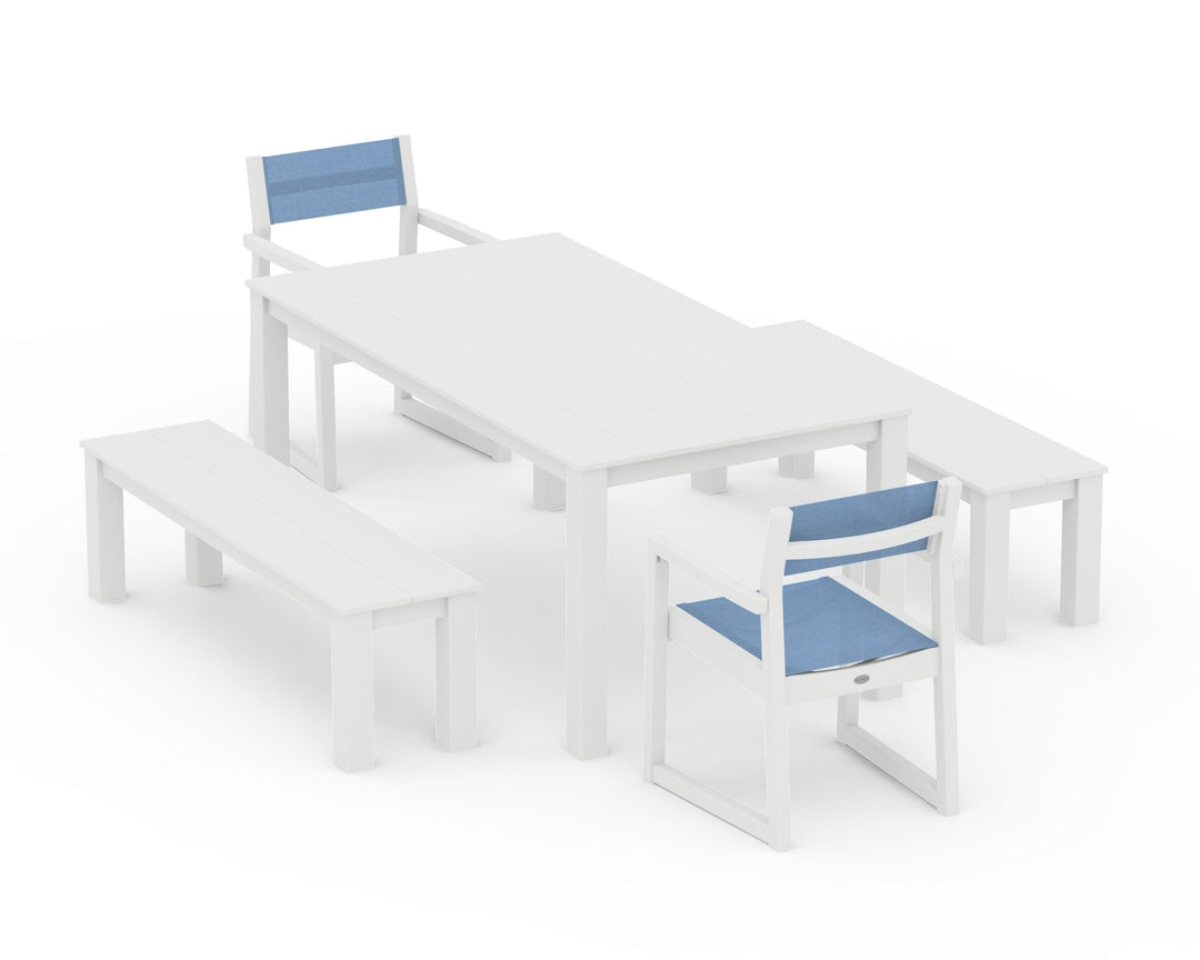 POLYWOOD® EDGE Sling Arm Chair 5-Piece Parsons Dining Set with Benches