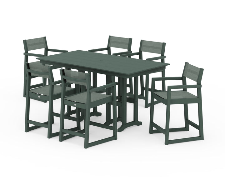 POLYWOOD® EDGE Sling Arm Chair 7-Piece Farmhouse Counter Set