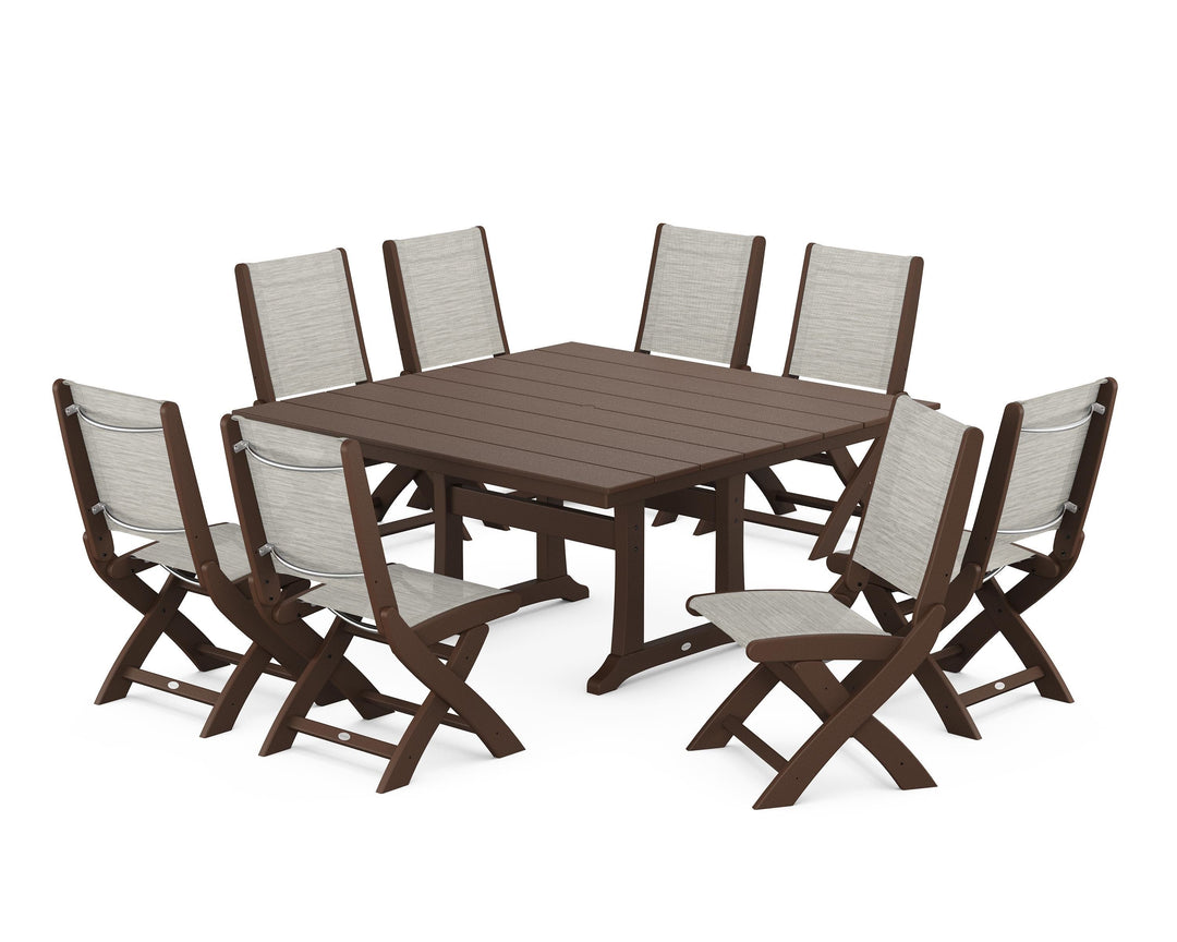 POLYWOOD® Coastal Folding Side Chair 9-Piece Farmhouse Dining Set