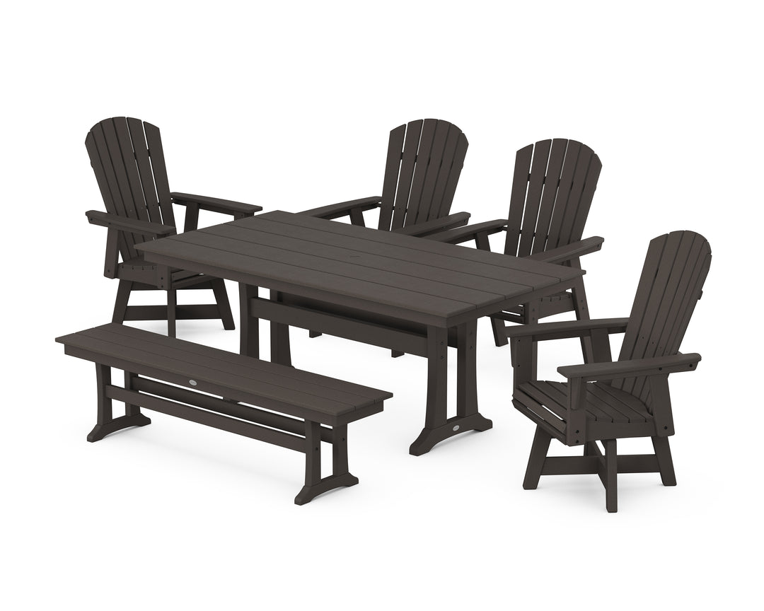 POLYWOOD® Nautical Adirondack Swivel 6-Piece Farmhouse Dining Set With Trestle Legs