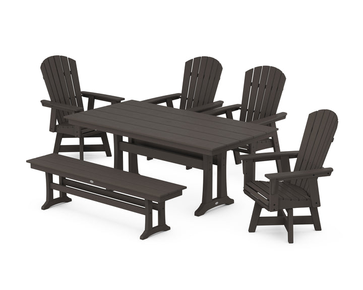 POLYWOOD® Nautical Adirondack Swivel 6-Piece Farmhouse Dining Set With Trestle Legs