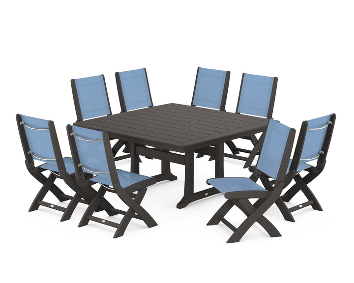 POLYWOOD® Coastal Folding Side Chair 9-Piece Dining Set with Trestle Legs