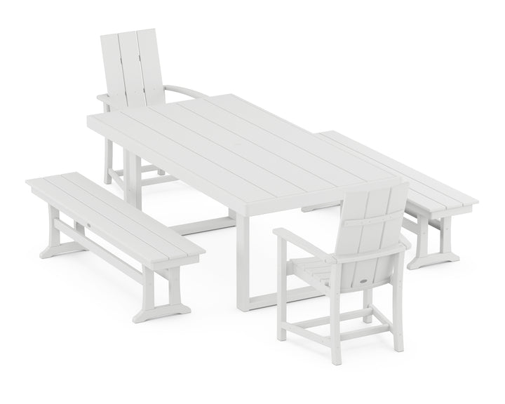 POLYWOOD® Modern Adirondack 5-Piece Dining Set with Benches