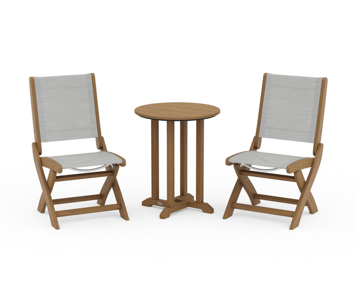 POLYWOOD® Coastal Folding Side Chair 3-Piece Round Bistro Dining Set