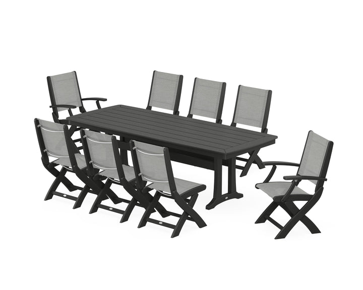 POLYWOOD® Coastal Folding 9-Piece Dining Set with Trestle Legs