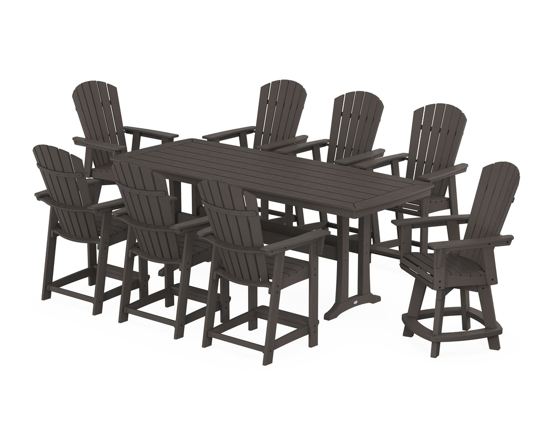 POLYWOOD® Nautical Curveback Adirondack Swivel 9-Piece Counter Set with Trestle Legs