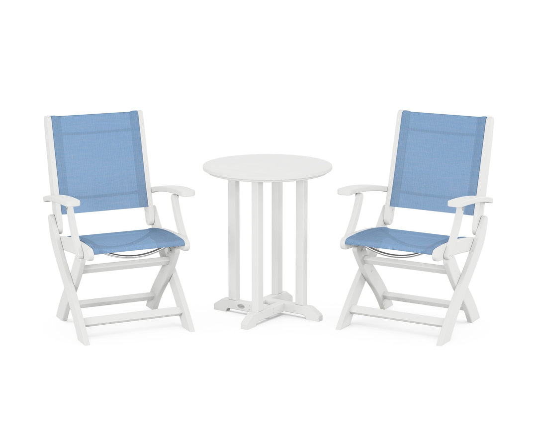 POLYWOOD® Coastal Folding 3-Piece Round Bistro Dining Set