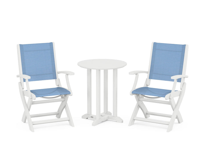 POLYWOOD® Coastal Folding 3-Piece Round Bistro Dining Set