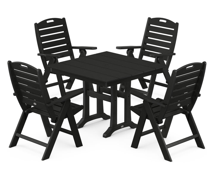 POLYWOOD® Nautical Folding Highback Chair 5-Piece Farmhouse Trestle Dining Set