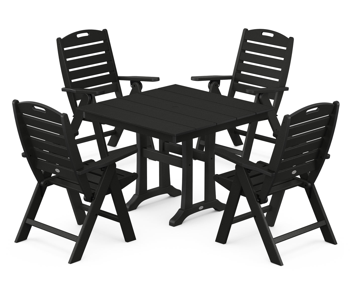 Nautical Folding Highback Chair 5-Piece Farmhouse Trestle Dining Set