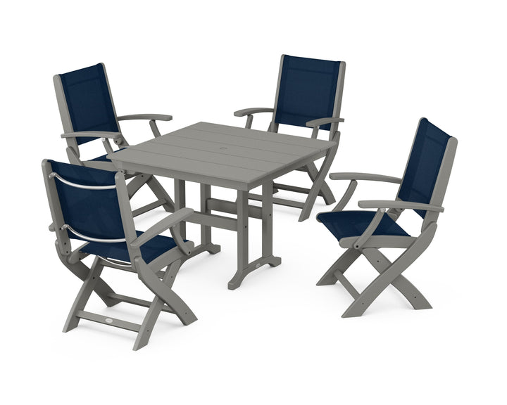 POLYWOOD® Coastal Folding Chair 5-Piece Farmhouse Dining Set