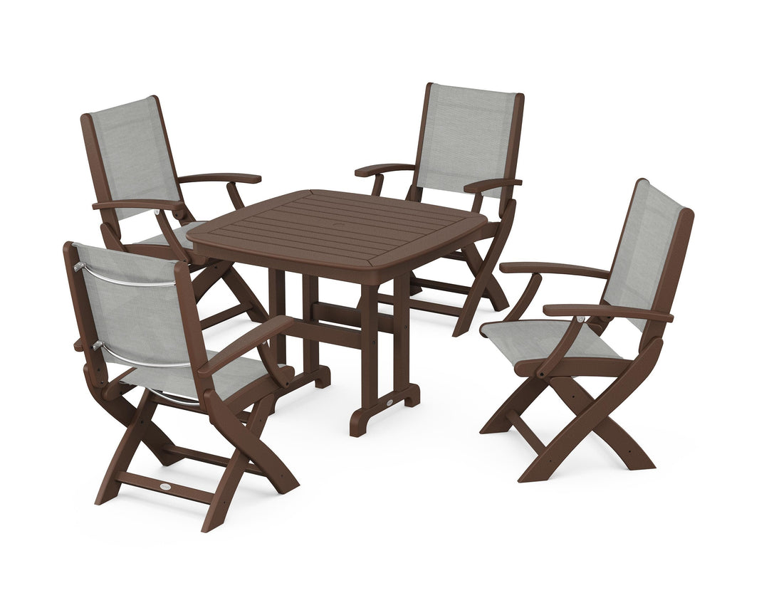 POLYWOOD® Coastal Folding Chair 5-Piece Dining Set