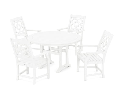 Chinoiserie 5-Piece Round Dining Set with Trestle Legs