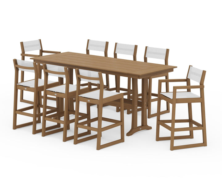 POLYWOOD® EDGE Sling 9-Piece Farmhouse Bar Set with Trestle Legs