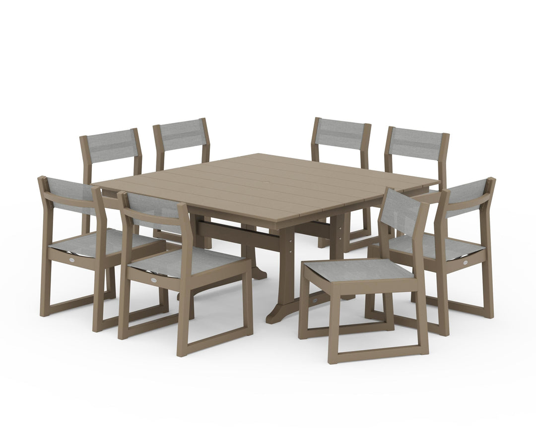 POLYWOOD® EDGE Sling Side Chair 9-Piece Farmhouse Trestle Dining Set