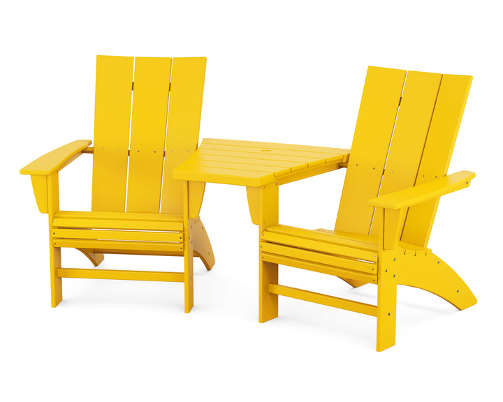 POLYWOOD® Modern 3-Piece Curveback Adirondack Set with Angled Connecting Table