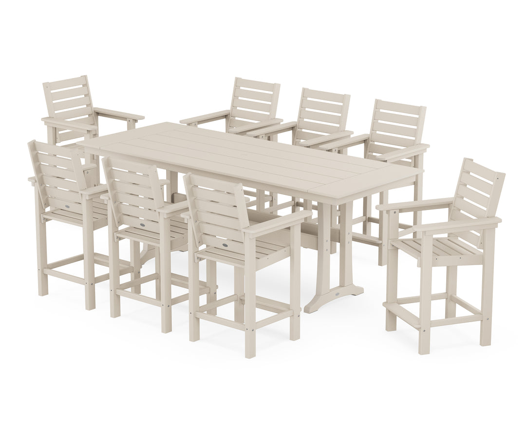 POLYWOOD® Captain 9-Piece Farmhouse Counter Set with Trestle Legs
