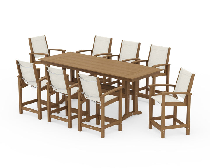 POLYWOOD® Coastal 9-Piece Farmhouse Counter Set with Trestle Legs