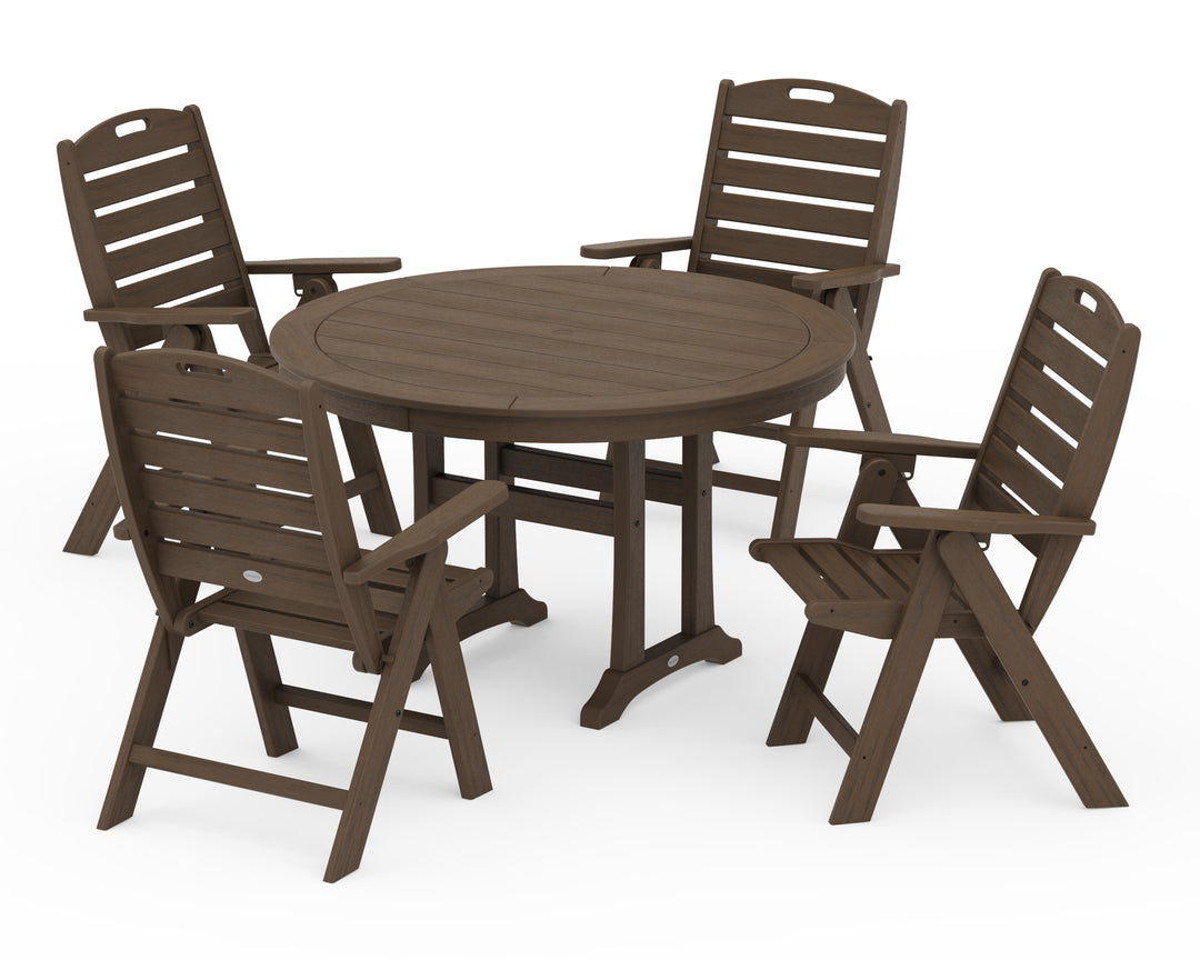 POLYWOOD® Nautical Highback Chair 5-Piece Round Dining Set with Trestle Legs