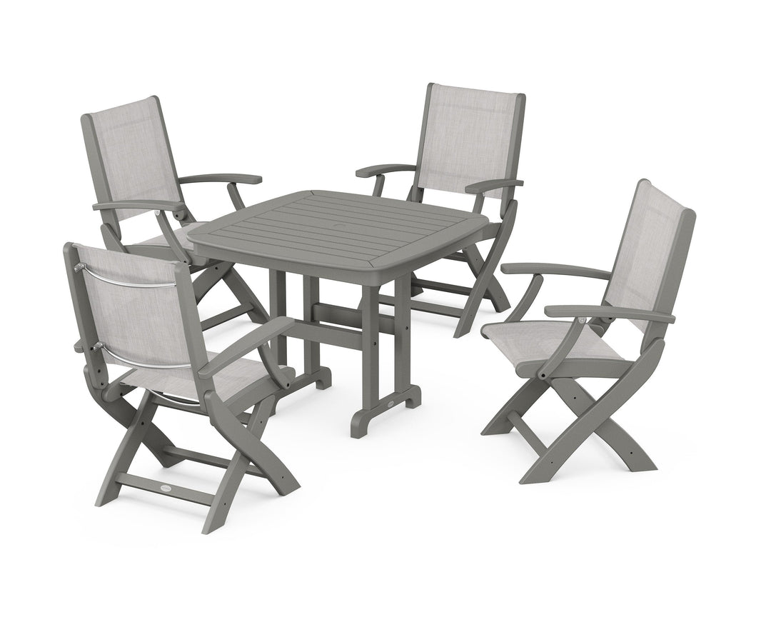POLYWOOD® Coastal Folding Chair 5-Piece Dining Set