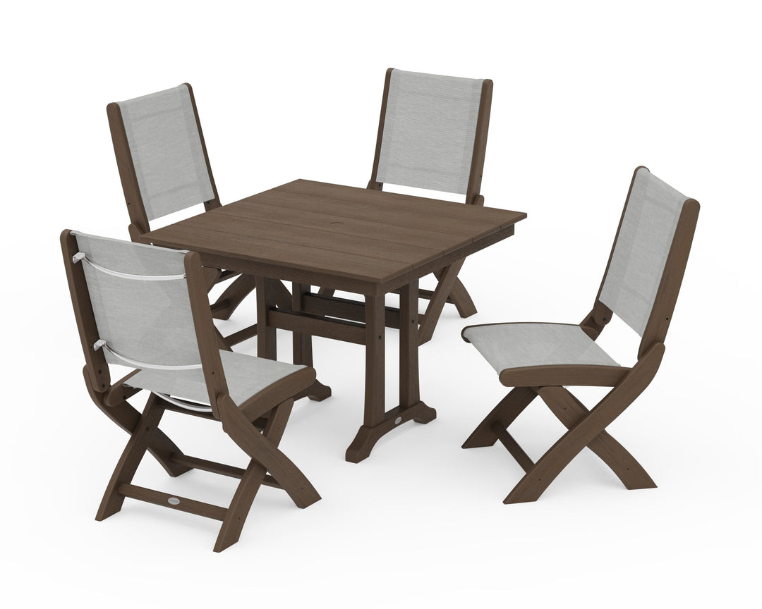 POLYWOOD® Coastal Folding Side Chair 5-Piece Farmhouse Dining Set With Trestle Legs