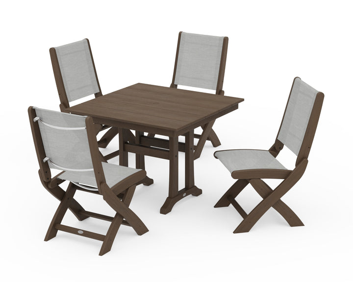POLYWOOD® Coastal Folding Side Chair 5-Piece Farmhouse Dining Set With Trestle Legs