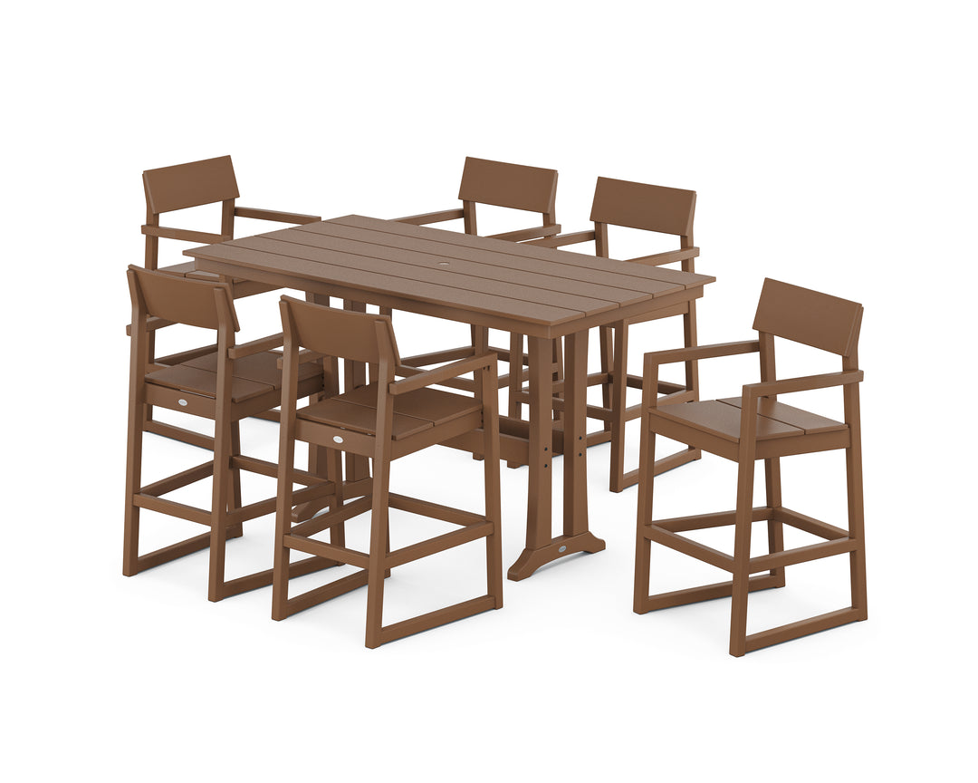 POLYWOOD® EDGE Arm Chair 7-Piece Farmhouse Bar Set with Trestle Legs