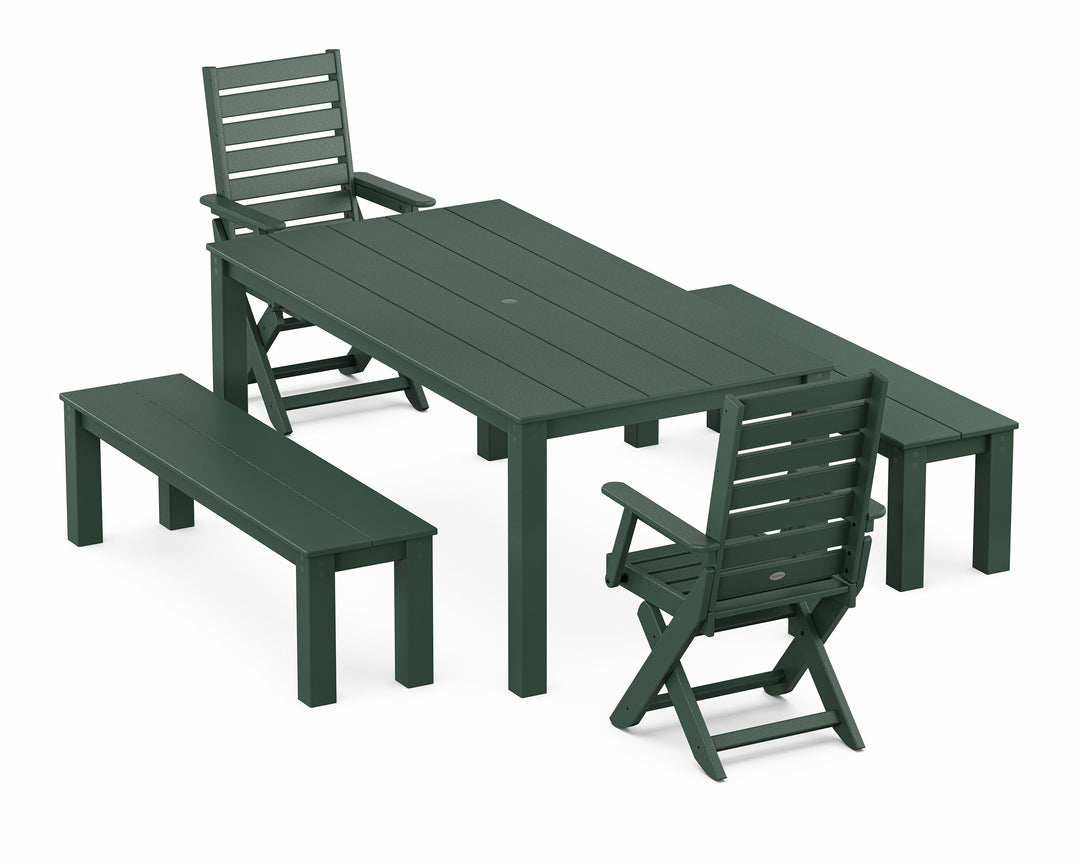 POLYWOOD® Captain Folding Chair 5-Piece Parsons Dining Set with Benches