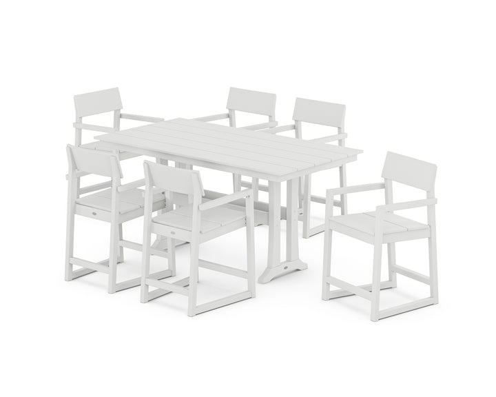 POLYWOOD® EDGE Arm Chair 7-Piece Farmhouse Counter Set with Trestle Legs