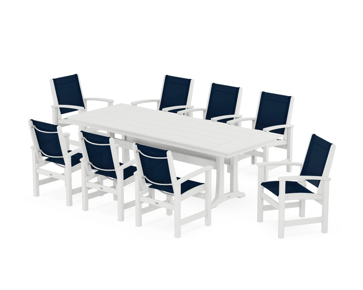 POLYWOOD® Coastal 9-Piece Farmhouse Dining Set with Trestle Legs