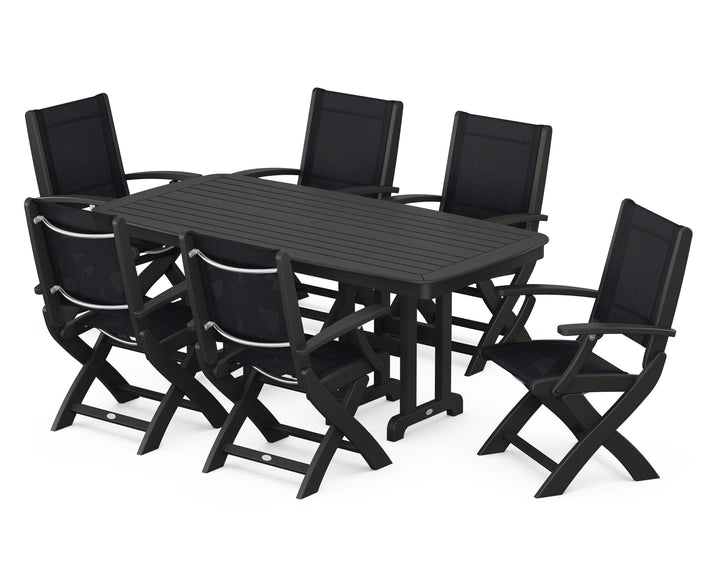 POLYWOOD® Coastal Folding Arm Chair 7-Piece Dining Set