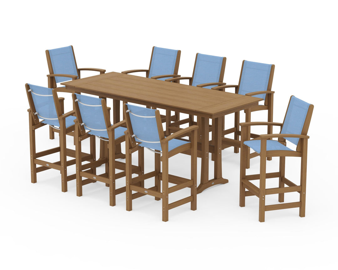 POLYWOOD® Coastal 9-Piece Farmhouse Bar Set with Trestle Legs