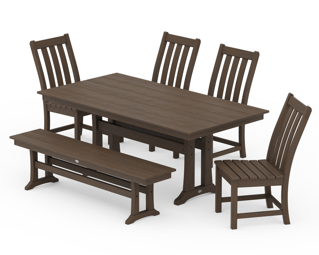 POLYWOOD® Vineyard Side Chair 6-Piece Farmhouse Dining Set with Trestle Legs and Bench