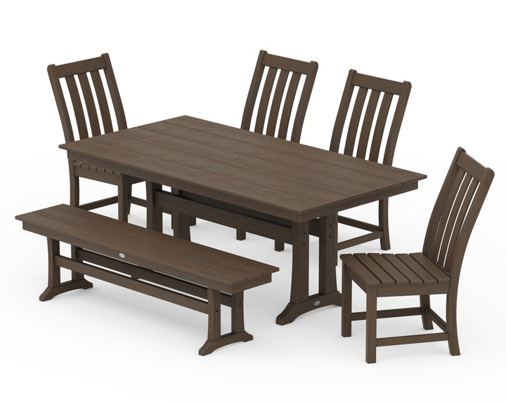 POLYWOOD® Vineyard Side Chair 6-Piece Farmhouse Dining Set with Trestle Legs and Bench