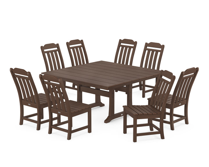 Country Living Cottage 9-Piece Square Farmhouse Side Chair Dining Set with Trestle Legs