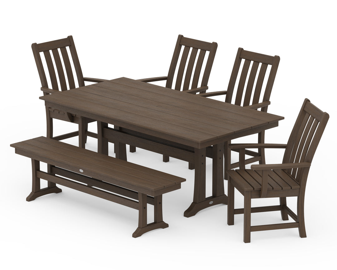 POLYWOOD® Vineyard 6-Piece Arm Chair Farmhouse Dining Set with Trestle Legs and Bench