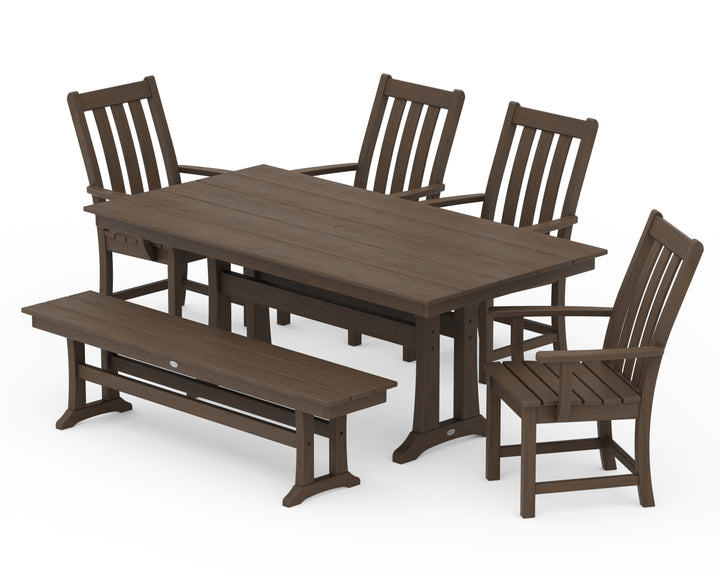 POLYWOOD® Vineyard 6-Piece Arm Chair Farmhouse Dining Set with Trestle Legs and Bench