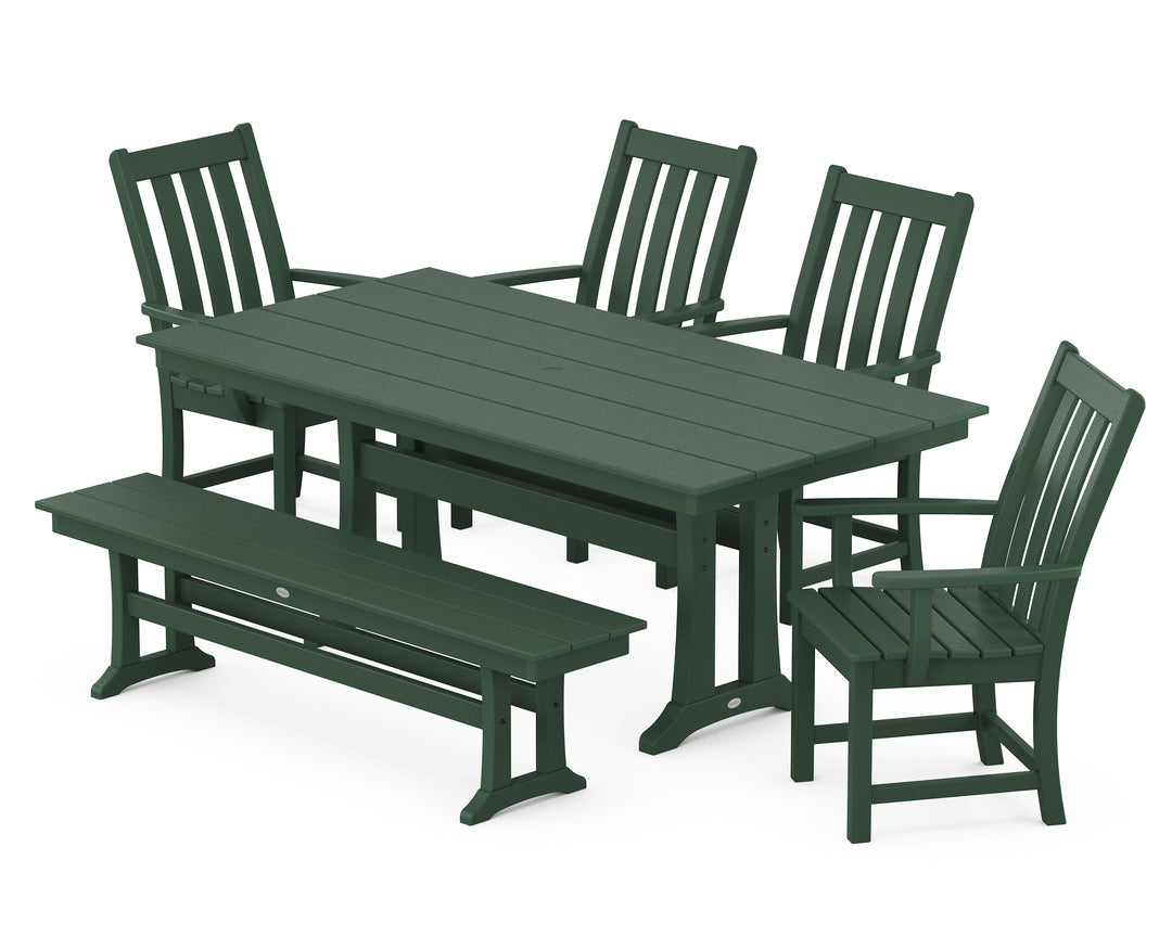 POLYWOOD® Vineyard 6-Piece Arm Chair Farmhouse Dining Set with Trestle Legs and Bench