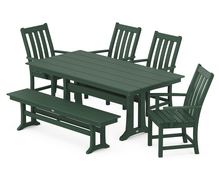 POLYWOOD® Vineyard 6-Piece Arm Chair Farmhouse Dining Set with Trestle Legs and Bench