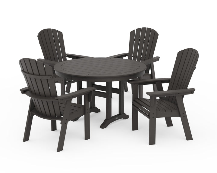 POLYWOOD® Nautical Curveback Adirondack 5-Piece Round Dining Set with Trestle Legs