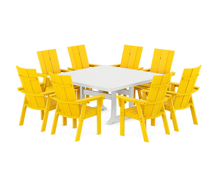 POLYWOOD® Modern Curveback Adirondack 9-Piece Square Dining Set with Trestle Legs