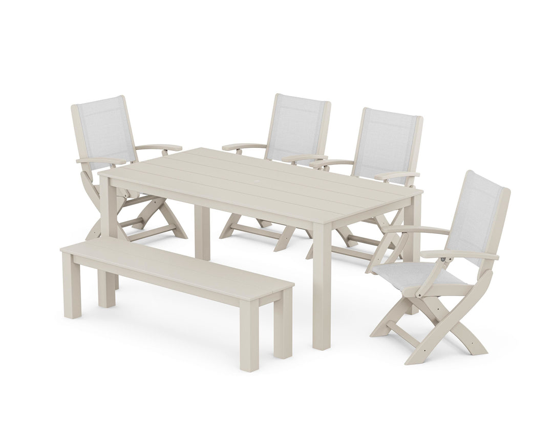 POLYWOOD® Coastal Folding Chair 6-Piece Parsons Dining Set with Bench